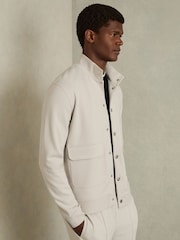Reiss Off White Roman Interlock Funnel-Neck Jacket - Image 1 of 7