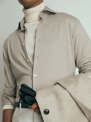 Reiss Grey Melange Brescia Atelier Linen-Blend-Jersey Shirt - Image 1 of 6