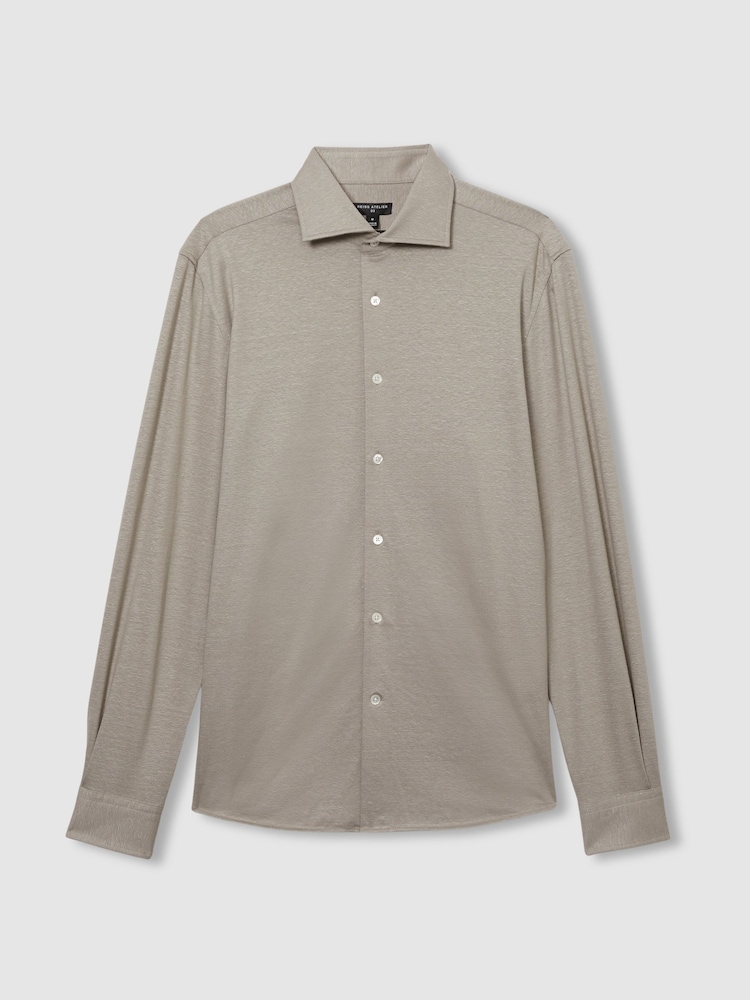 Reiss Grey Melange Brescia Atelier Linen-Blend-Jersey Shirt - Image 2 of 6