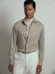 Reiss Grey Melange Brescia Atelier Linen-Blend-Jersey Shirt - Image 3 of 6