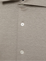 Reiss Grey Melange Brescia Atelier Linen-Blend-Jersey Shirt - Image 6 of 6