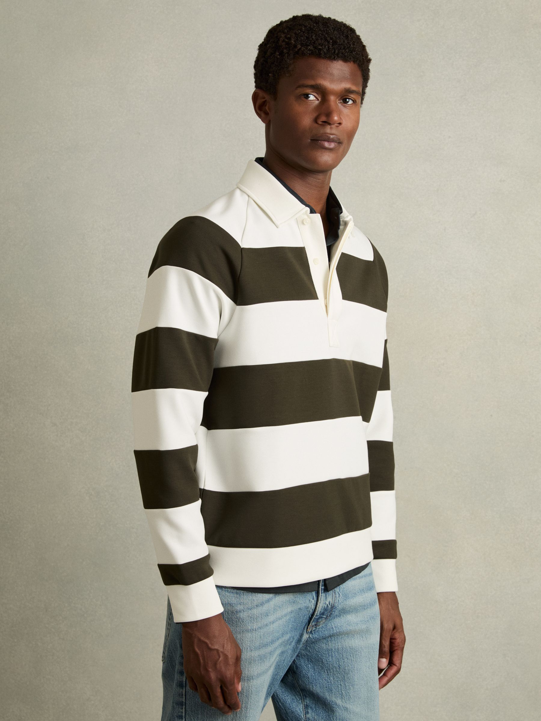 Buy Reiss White/Dark Green Trafalgar Rugby-Stripe Long-Sleeve T