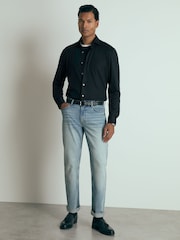 Reiss Navy Brescia Atelier Linen-Blend-Jersey Shirt - Image 4 of 6