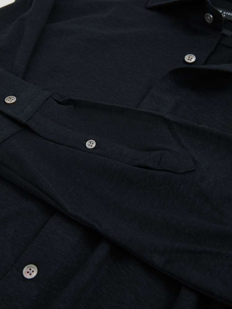 Reiss Navy Brescia Atelier Linen-Blend-Jersey Shirt - Image 6 of 6