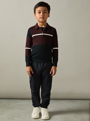 Mornarsko modra/bordo/bela - Reiss Tokyo Colour-Block Half-Zip Polo Shirt - Slika 3 iz 4