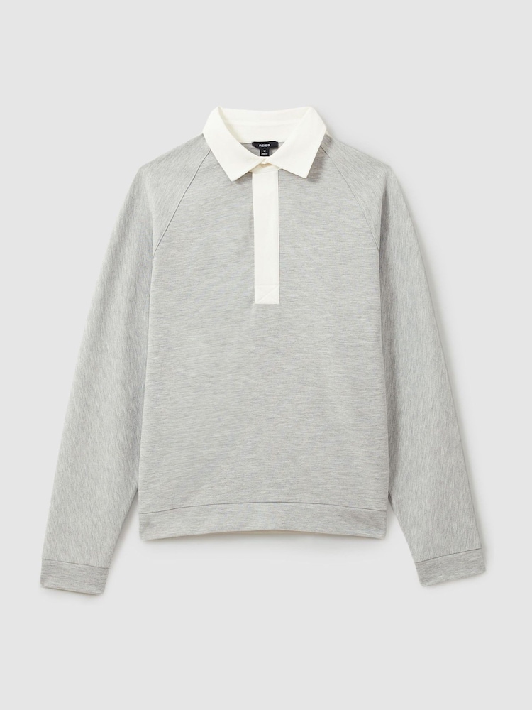 Reiss Grey Melange Thurloe Concealed Placket Jersey Rugby Shirt - Image 2 of 6