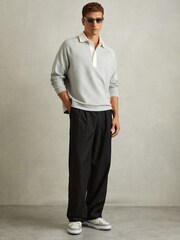Reiss Grey Melange Thurloe Concealed Placket Jersey Rugby Shirt - Image 3 of 6