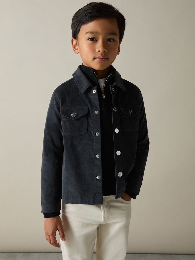 Reiss Dark Grey Vendetta 3-9 yrs Velvet Press-Stud Overshirt - Image 3 of 4