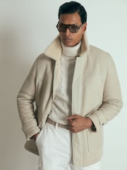 Reiss Off White Strava Atelier Suede Zip-Through Shearling Jacket - Image 1 of 8