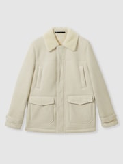 Reiss Off White Strava Atelier Suede Zip-Through Shearling Jacket - Image 2 of 8