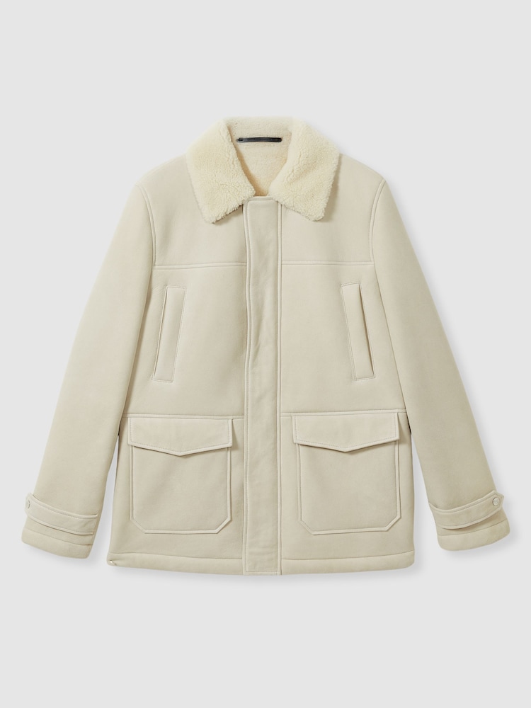 Reiss Off White Strava Atelier Suede Zip-Through Shearling Jacket - Image 2 of 8