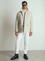Reiss Off White Strava Atelier Suede Zip-Through Shearling Jacket - Image 3 of 8