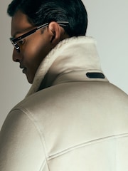 Reiss Off White Strava Atelier Suede Zip-Through Shearling Jacket - Image 4 of 8