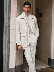 Reiss Off White Strava Atelier Suede Zip-Through Shearling Jacket - Image 5 of 8