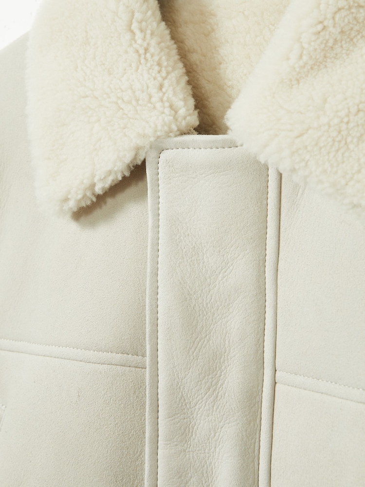 Reiss Off White Strava Atelier Suede Zip-Through Shearling Jacket - Image 8 of 8