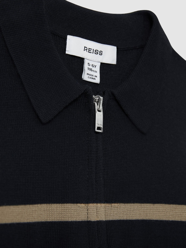 Reiss Navy/White/Camel Tokyo 13-14 yrs Colour-Block Half-Zip Polo Shirt - Image 4 of 4