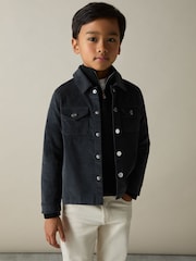 Reiss Dark Grey Vendetta 4-9 yrs Velvet Press-Stud Overshirt - Image 1 of 4