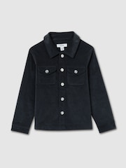 Reiss Dark Grey Vendetta 4-9 yrs Velvet Press-Stud Overshirt - Image 2 of 4