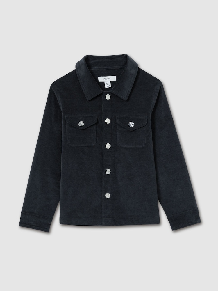 Reiss Dark Grey Vendetta 4-9 yrs Velvet Press-Stud Overshirt - Image 2 of 4