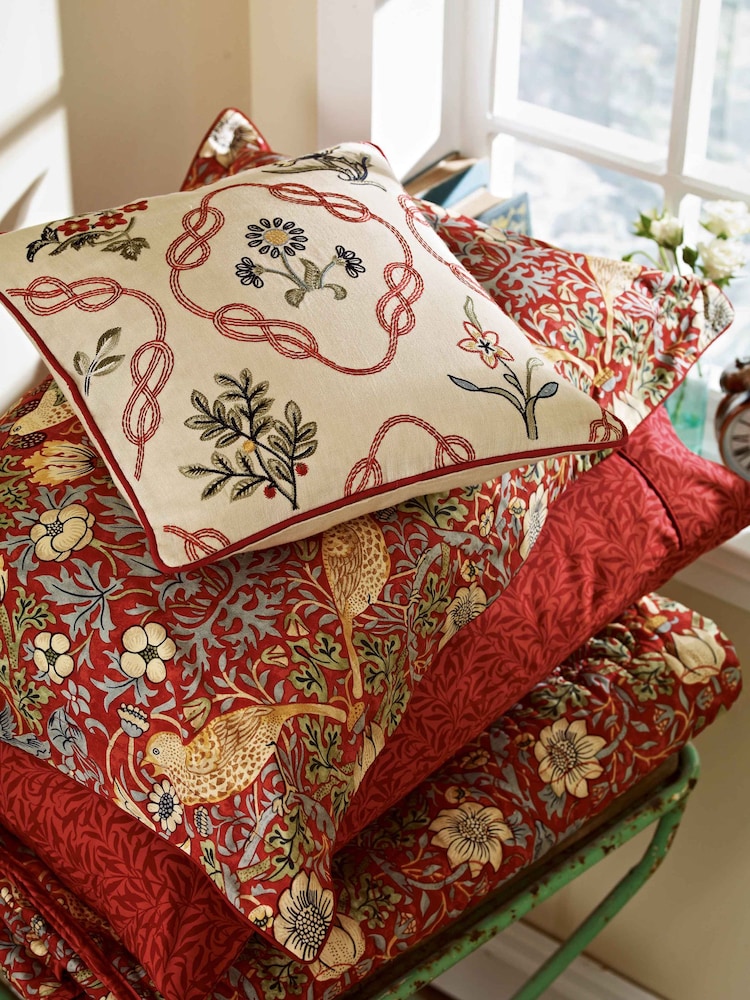 Morris & Co Crimson 100% Cotton Strawberry Thief Standard Pillowcase Pair - Image 1 of 4