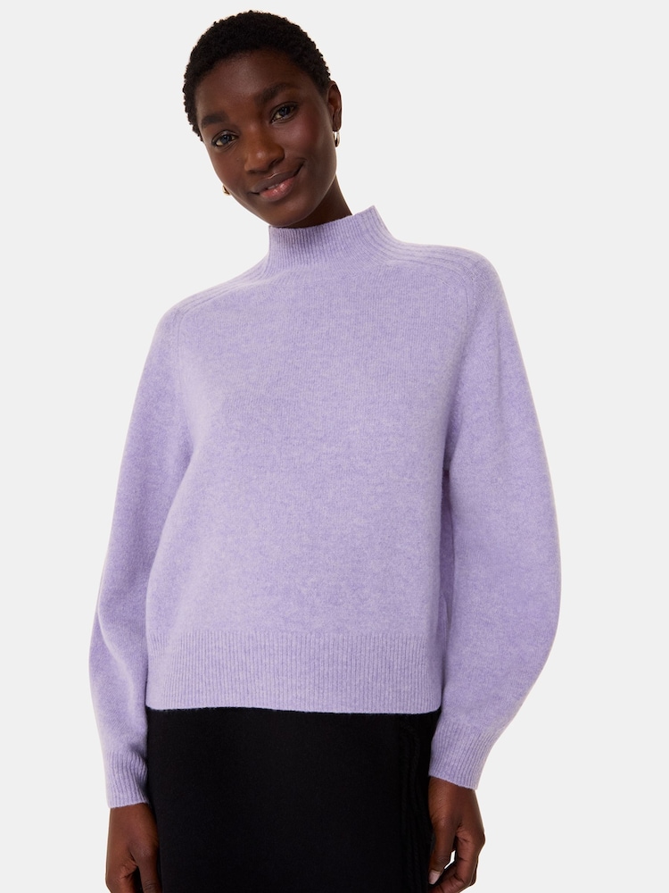 Whistles Purple Wool Funnel Neck Knit Jumper - Image 1 of 5