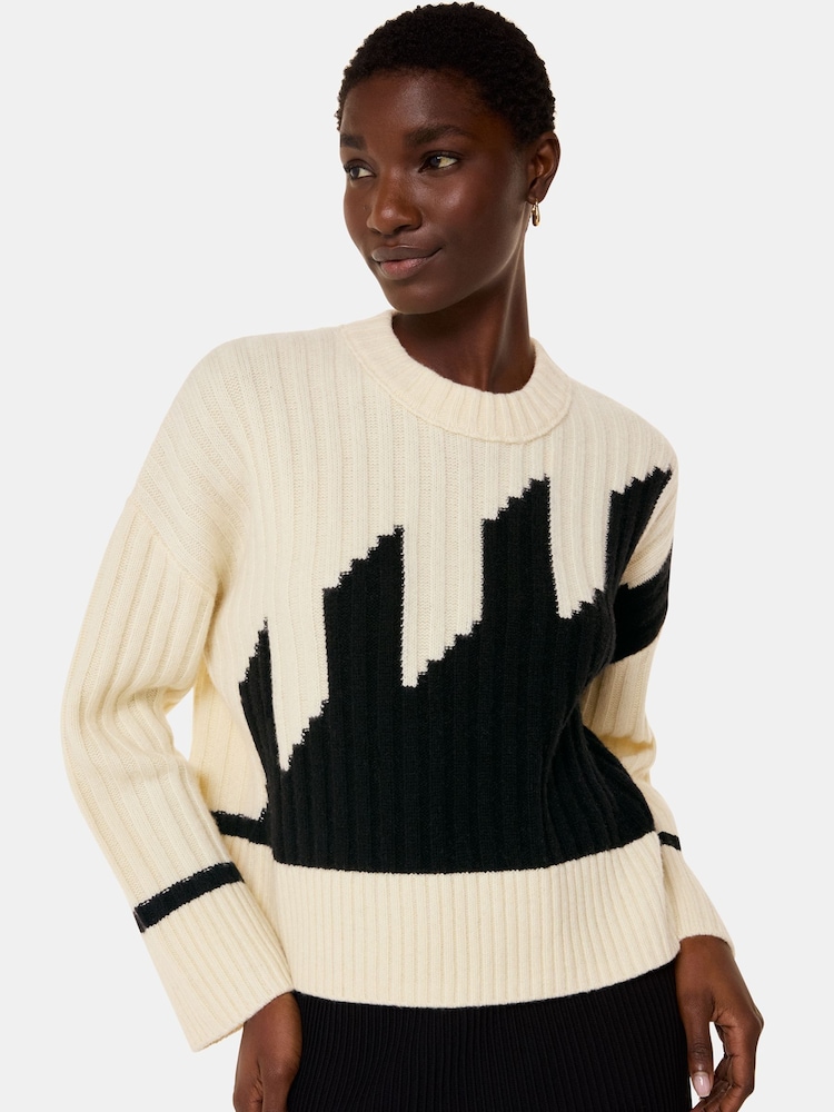 Whistles White Graphic Intarsia Wool Knit Jumper - Image 2 of 6