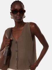 Whistles Brown Button Front V-Neck Tank - Image 1 of 5