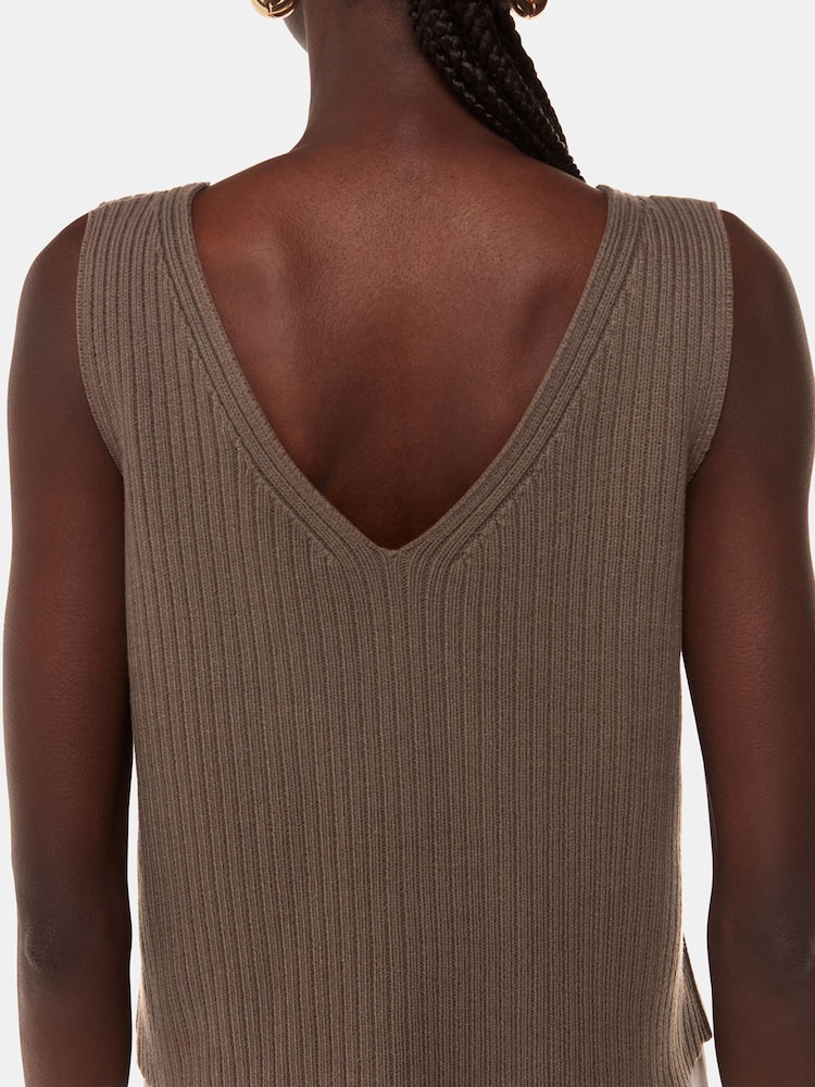 Whistles Brown Button Front V-Neck Tank - Image 2 of 5