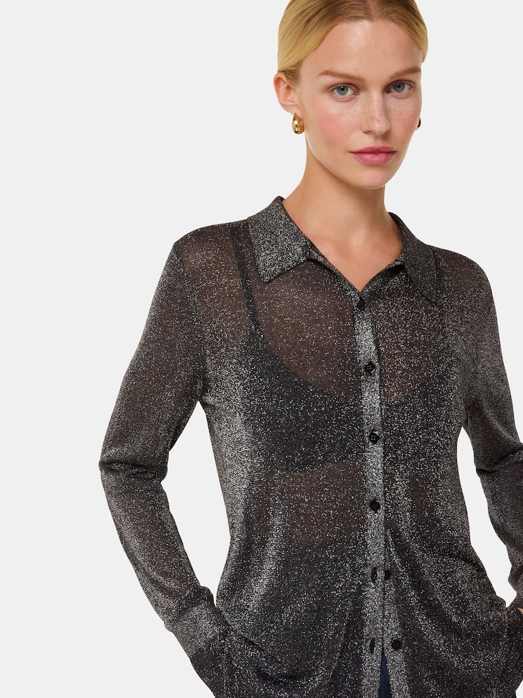 Whistles Black Black Sparkle Knit Shirt - Image 2 of 5