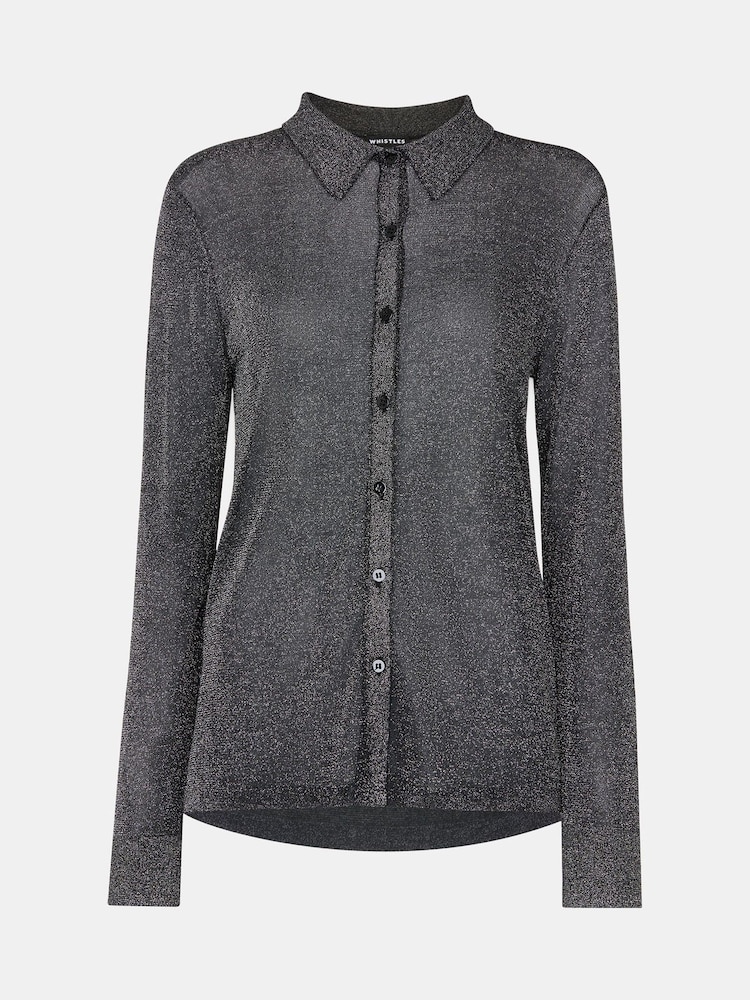 Whistles Black Black Sparkle Knit Shirt - Image 5 of 5
