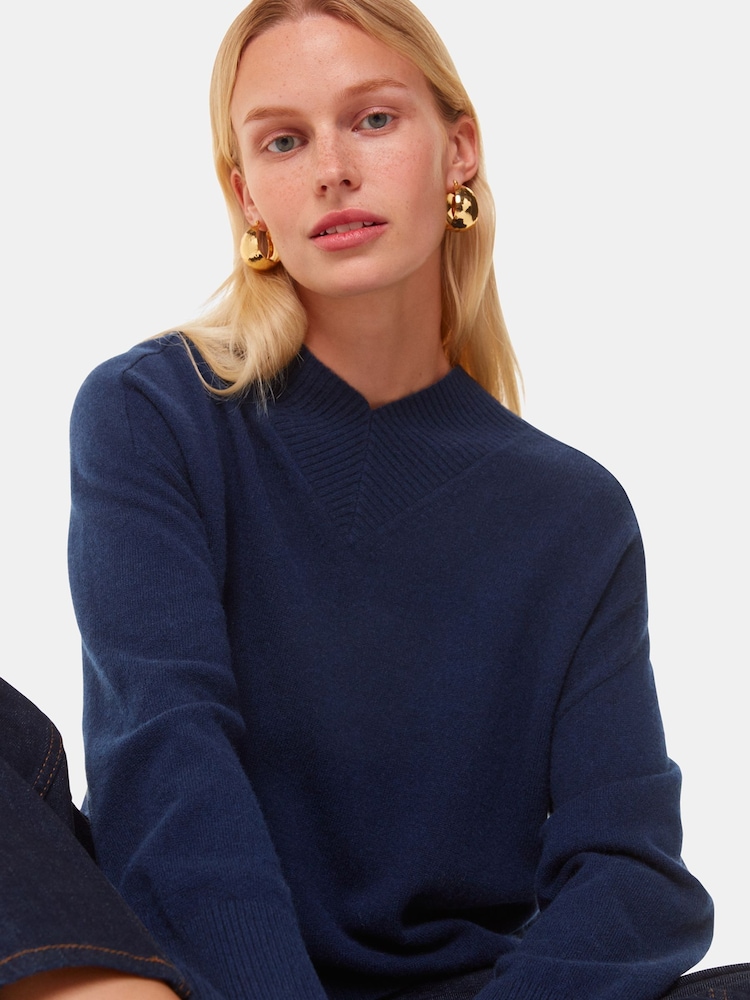 Whistles Blue Cashmere V-Neck Knit Jumper - Image 1 of 5
