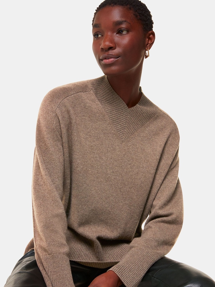 Whistles Cashmere V-Neck Knit Nude Jumper - Image 1 of 5