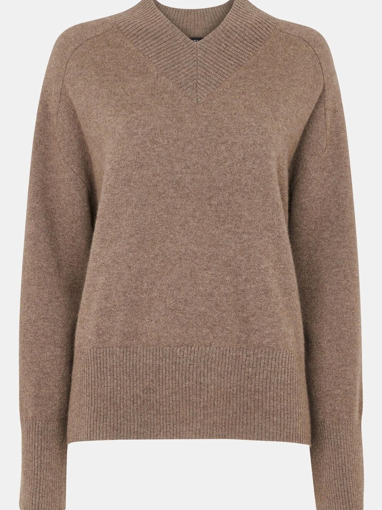 Whistles Cashmere V-Neck Knit Nude Jumper - Image 5 of 5