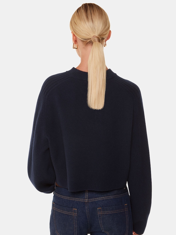 Whistles Blue Wool Crop Relaxed Knit Jumper - Image 2 of 5