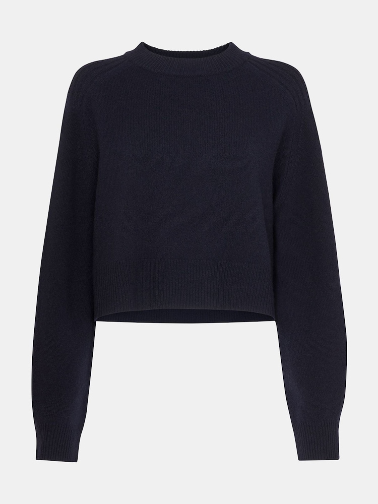 Whistles Blue Wool Crop Relaxed Knit Jumper - Image 5 of 5