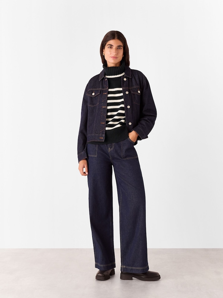 Whistles Stripe Wool Roll Neck Black Jumper - Image 1 of 5