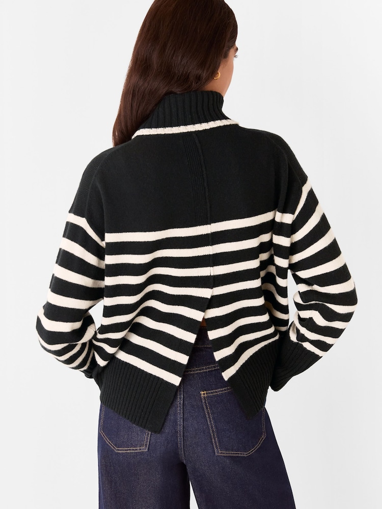 Whistles Stripe Wool Roll Neck Black Jumper - Image 2 of 5