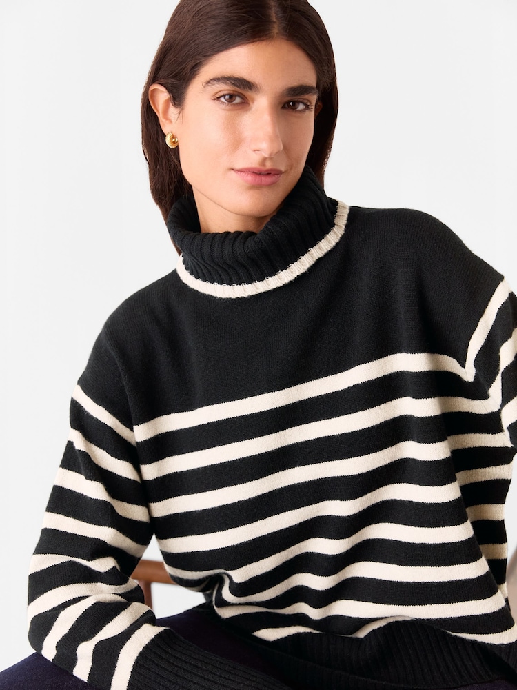 Whistles Stripe Wool Roll Neck Black Jumper - Image 4 of 5