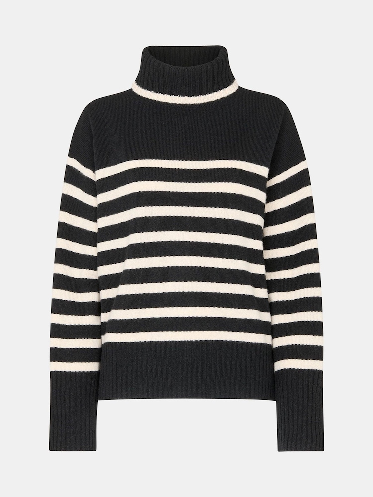 Whistles Stripe Wool Roll Neck Black Jumper - Image 5 of 5