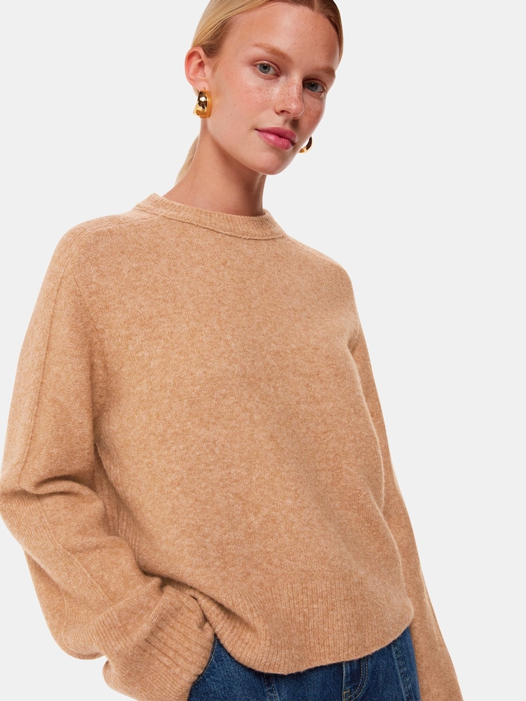 Whistles Brown Alana Wool Mix Crew Neck Jumper - Image 1 of 5 Whistles Brown Alana Wool Mix Crew Neck Jumper - Image 1 of 5
