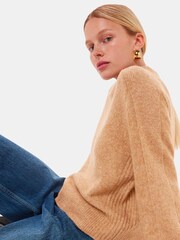 Whistles Brown Alana Wool Mix Crew Neck Jumper - Image 3 of 5
