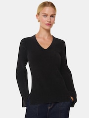 Whistles Black Chenille V-Neck Knit Jumper - Image 1 of 5