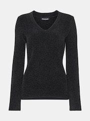 Whistles Black Chenille V-Neck Knit Jumper - Image 5 of 5