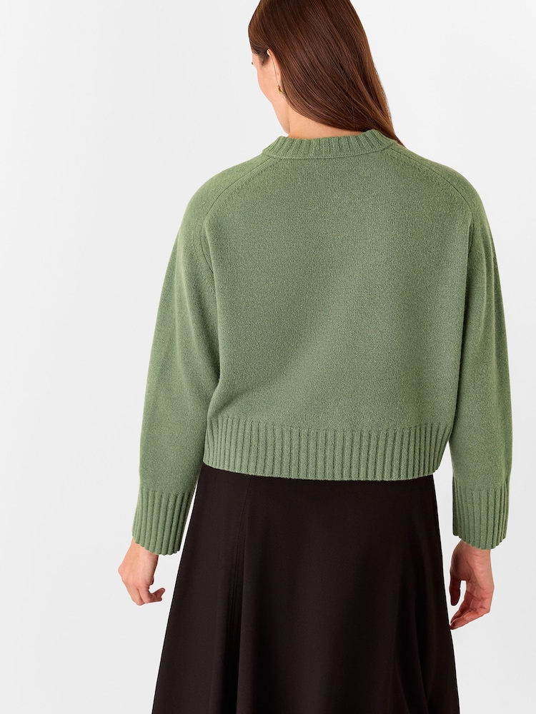 Whistles Green Wool V-Neck Knitted Jumper - Image 2 of 5