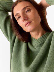 Whistles Green Wool V-Neck Knitted Jumper - Image 4 of 5