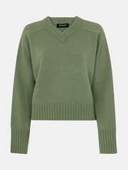 Whistles Green Wool V-Neck Knitted Jumper - Image 5 of 5