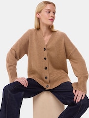 Whistles Brown Cashmere Blend Ribbed Cardigan - Image 1 of 5