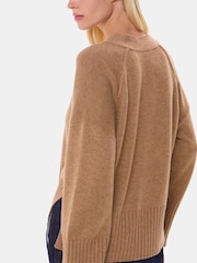 Whistles Brown Cashmere Blend Ribbed Cardigan - Image 2 of 5