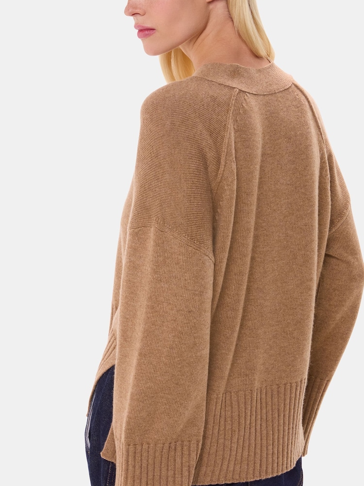 Whistles Brown Cashmere Blend Ribbed Cardigan - Image 2 of 5