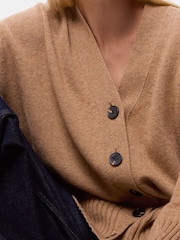 Whistles Brown Cashmere Blend Ribbed Cardigan - Image 4 of 5
